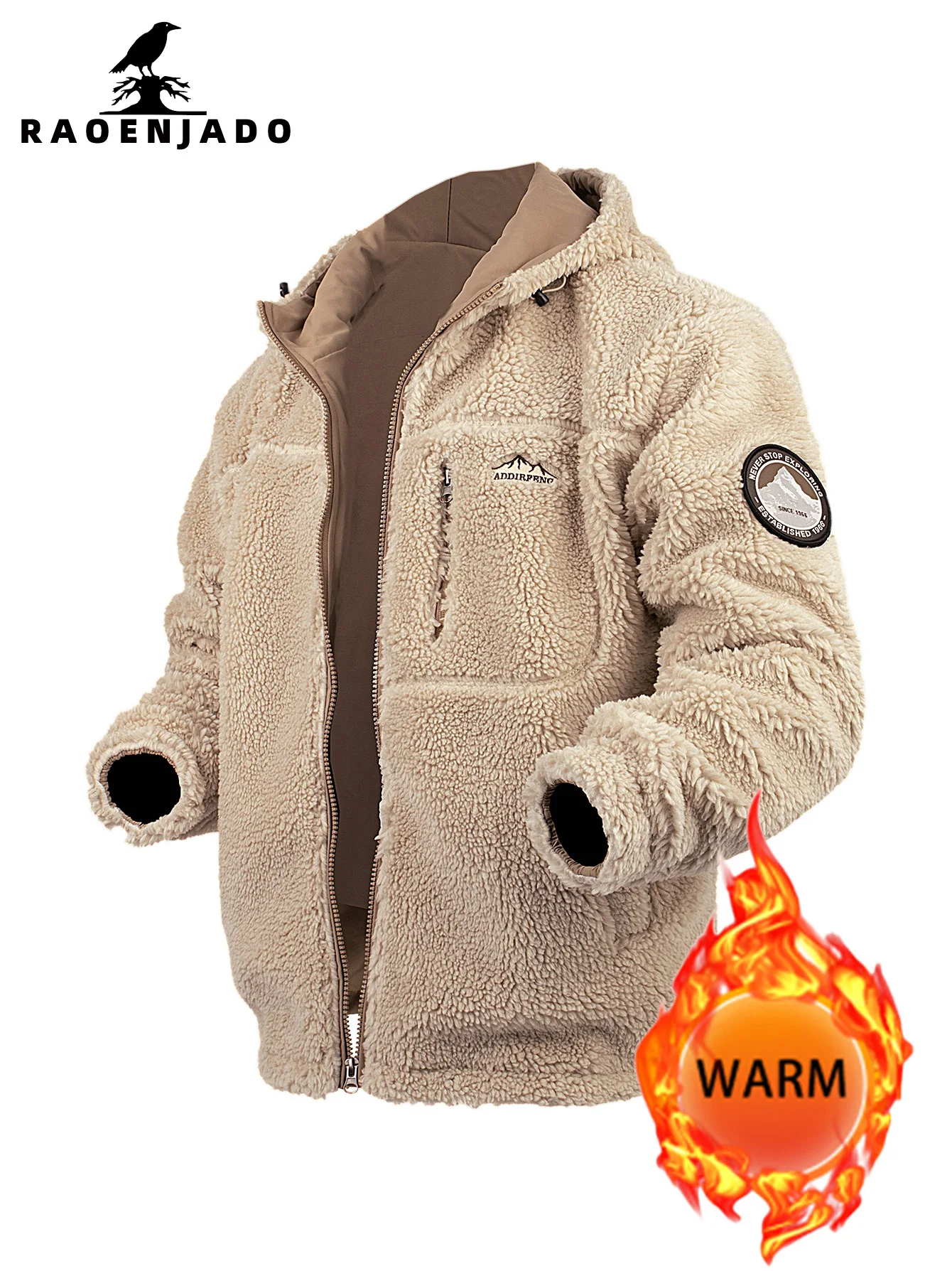 

Men's Fleece Hooded Zipper Jacket Thickened Warm Autumn & Winter Outerwear with Pockets Embroidery Casual Loose Oversize Coat