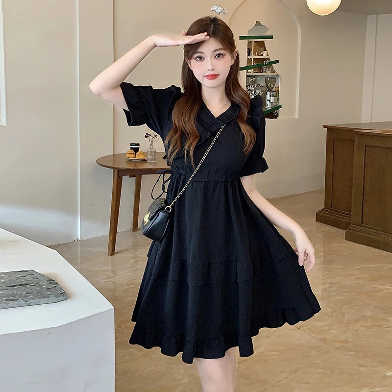 Yanling French Style V-neck Dress Women's Summer New Design Sense Niche Temperament Hepburn Style Little Black Dress