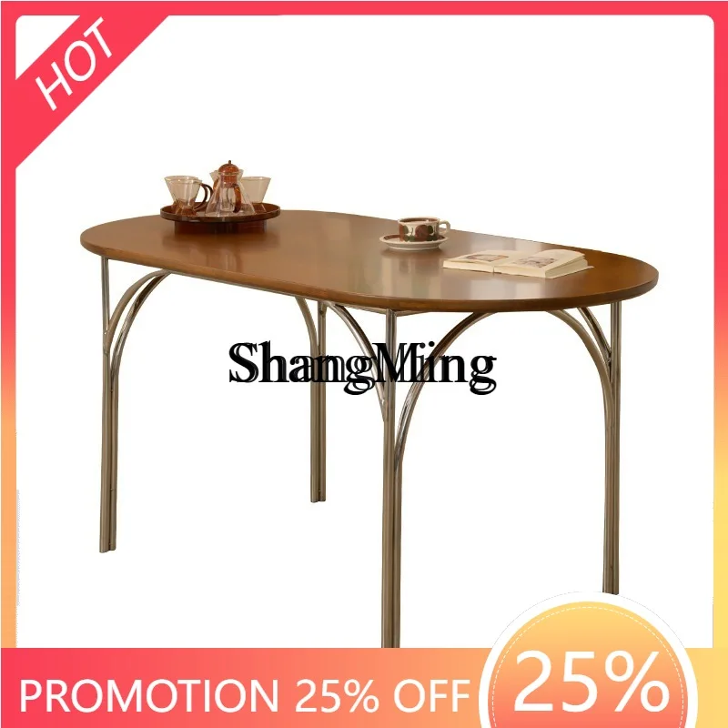 

ZYY exquisite retro small apartment dining table household dining table oval pure solid wood dining table and chair combination