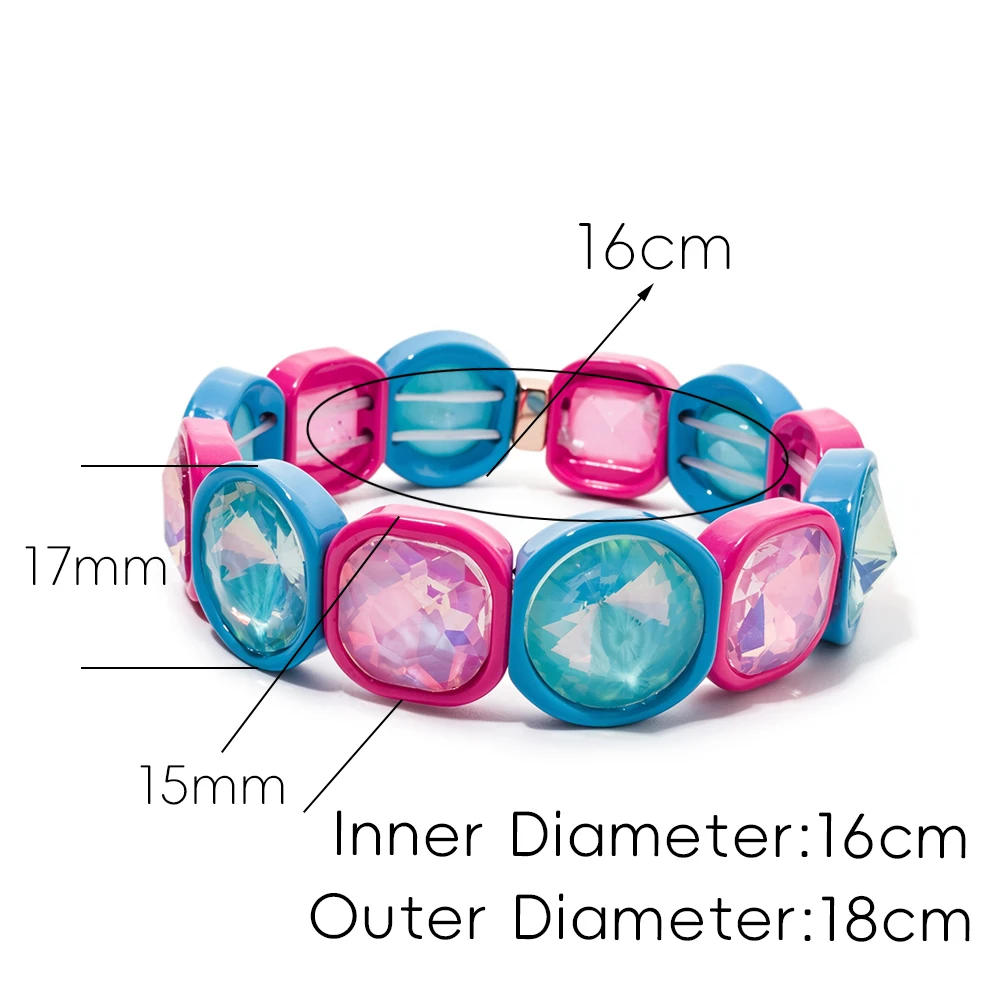 2026 15mm Runde und Quadratische Emaille-Kristall-Armbänder für Frauen Y2K Frisches Farbthema Frühlings-Armreif – Detail 2