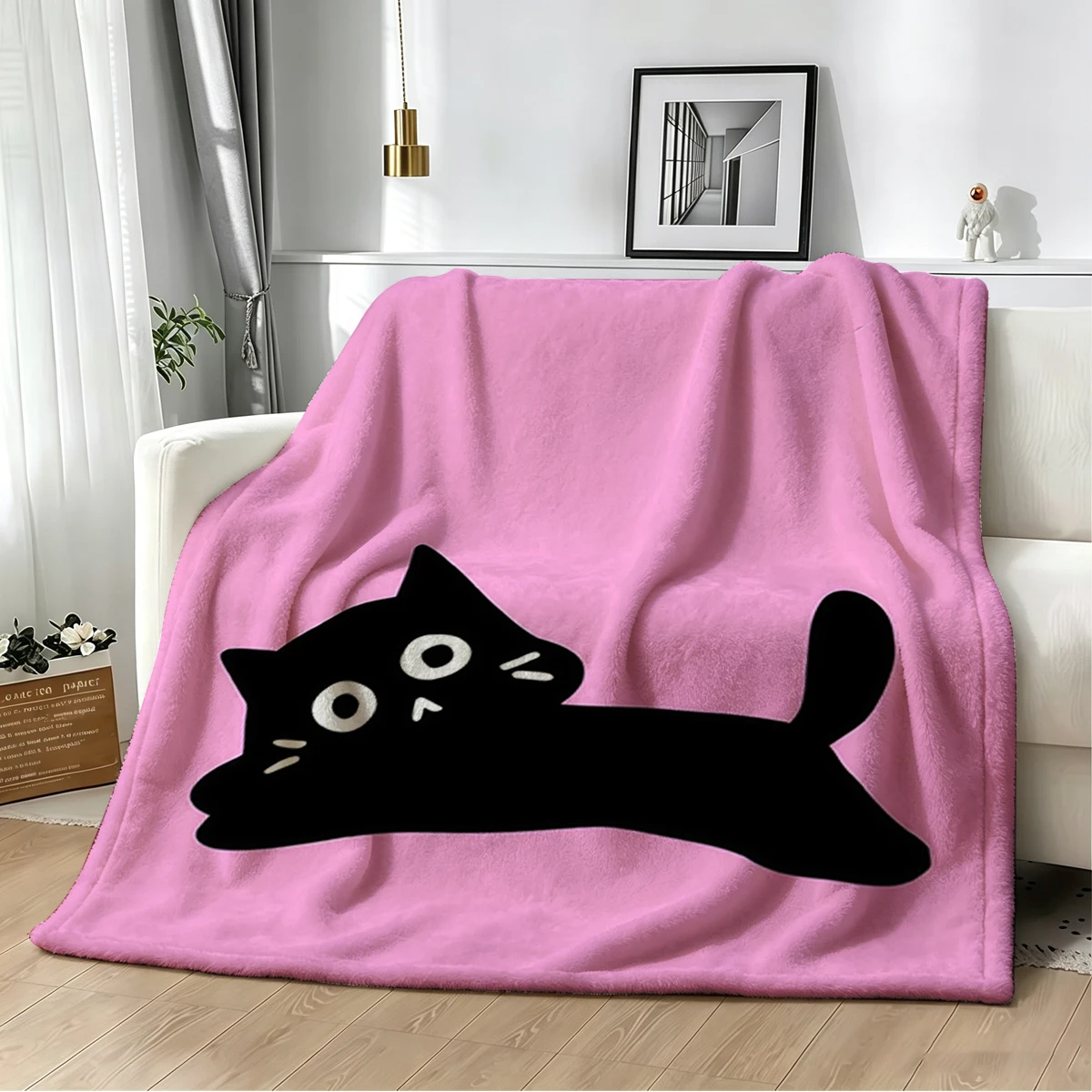 Kitty Crush Flannel Blanket Warm Soft Halloween Christmas Couch Warm Cozy Decorative Decor Gift for All Season