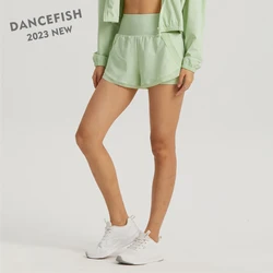 DANCEFISH 2023 Frauen Sonnenschutz Leichte Drei Viertel Hosen Sport & Freizeit Zurück Tasche Täglichen Fitness Chic Yoga Shorts