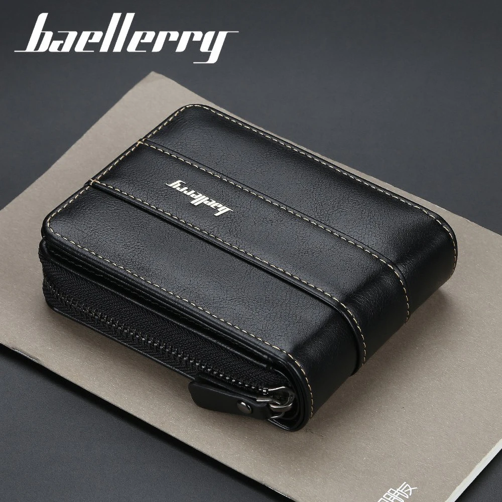 Baellerry Trifold Zipper Wallet for Men, PU Leather Multi-Slot Organizer with 12+ Card Capacity - Slim RFID Blocking Coin Pouch