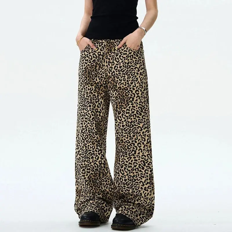 IEFB Herenjeans met luipaardprint Amerikaans vintage design Cleanfit Sle Niet-zinkbaar Neutraal Polyde Stof Dstring Opening