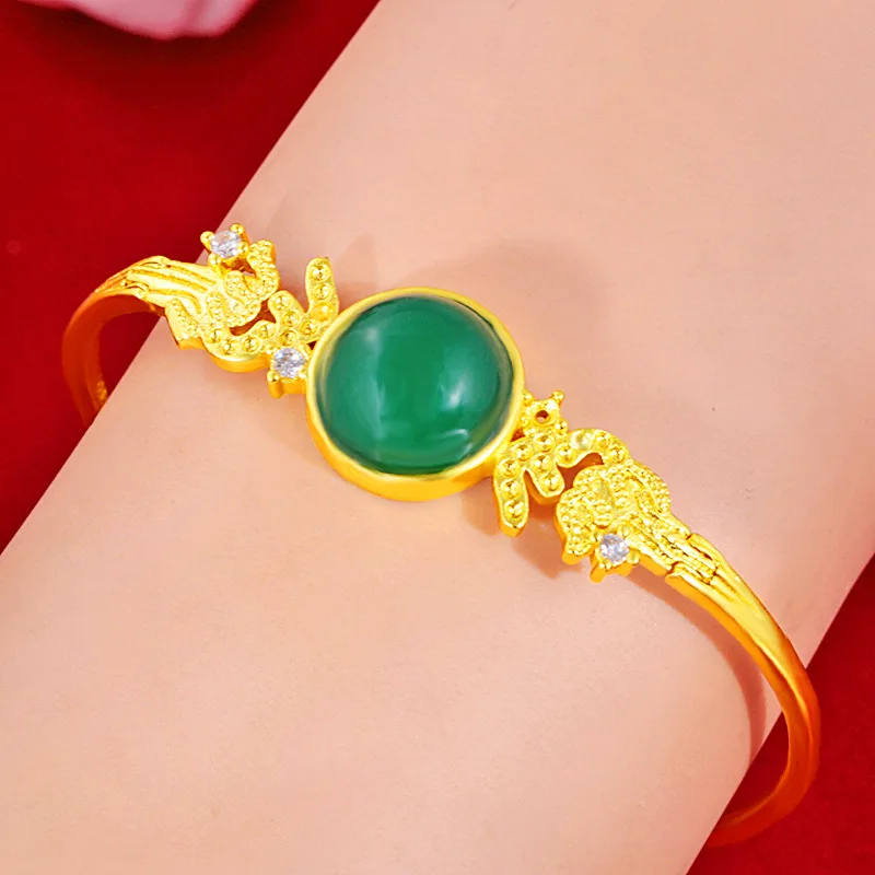 

9999 new bracelet Hotan Jade jasper inlaid ancient gold craft simple 24K gold bracelet