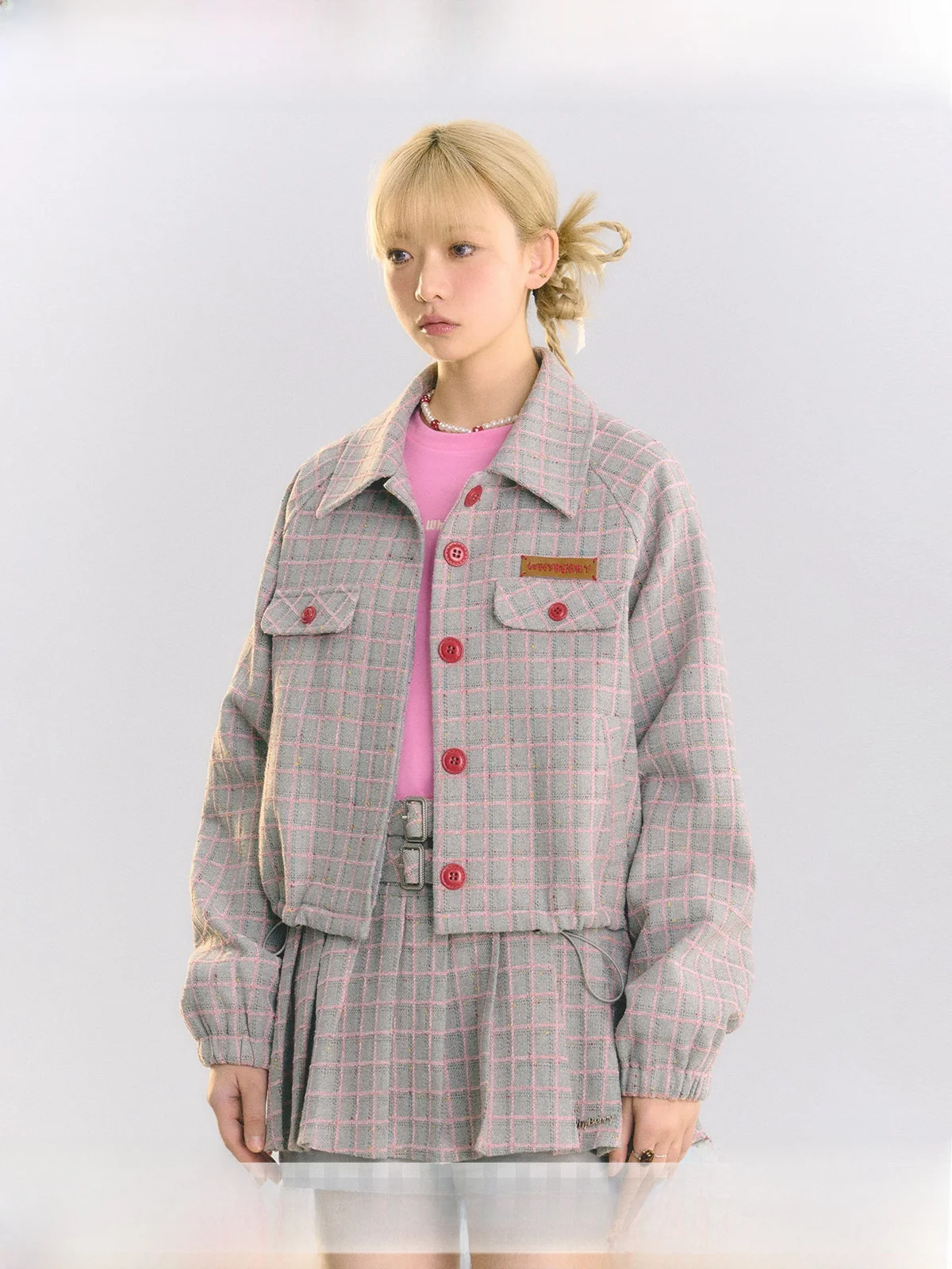 

WhyBerry Vintage Lazy Plaid ort Coat Collar Design Waist Inward Open Cardigan Polyester Fiber Long Sve ort Length