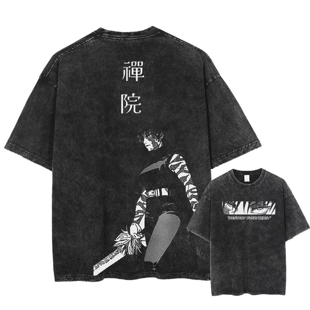 Jujutsu Kaisen T Shirt Men Women Tshirt Gojo Satoru Washed Cotton T-shirt Clothing Summer Short Sleeve Oversized Tees Streetwear