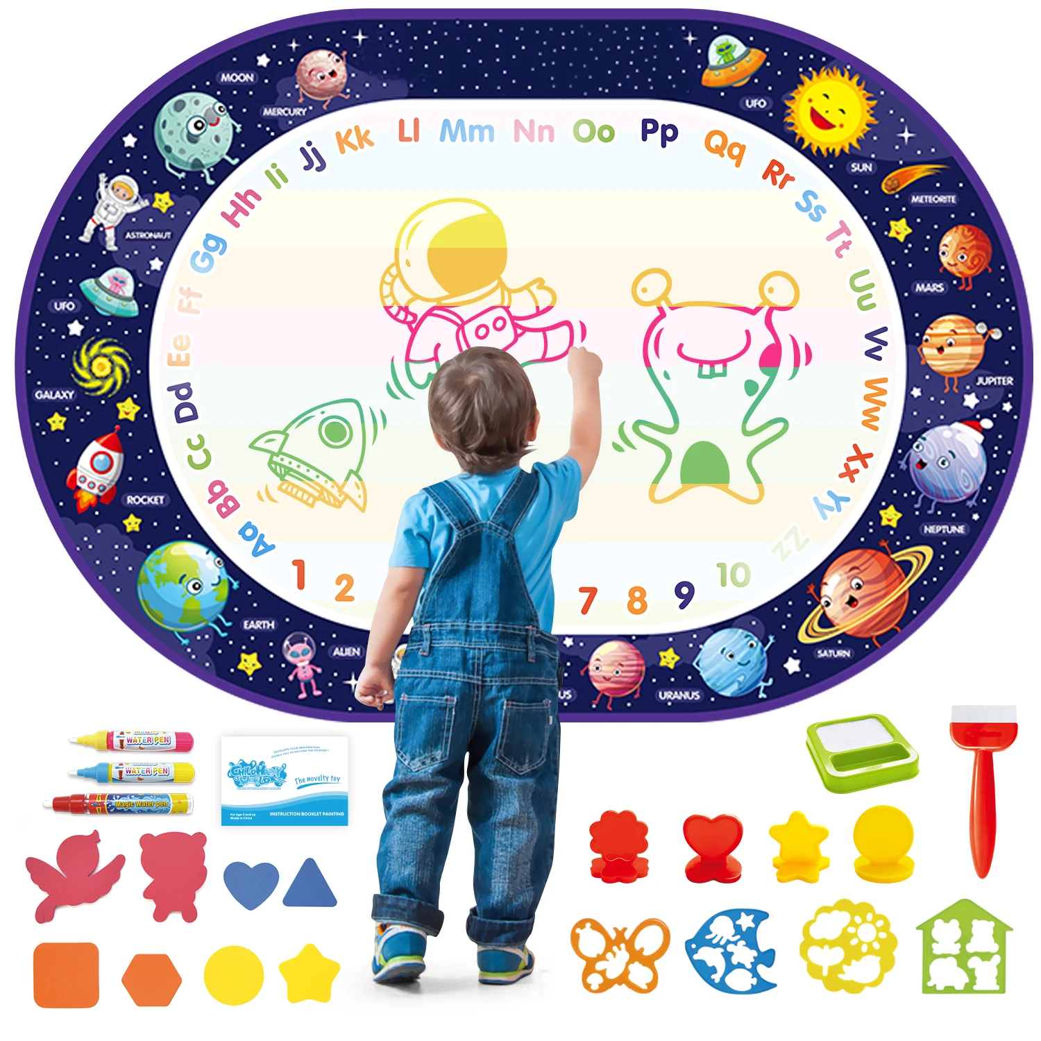 Esteira mágica com canetas reutilizáveis, tábua de pintura montessori, brinquedos educativos, doodle para colorir, 100x70cm