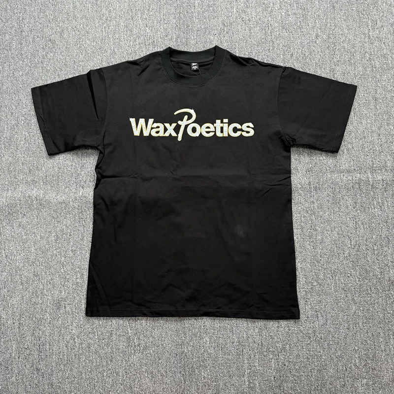 PATTA Wax Poetics Men Short Sleeve T-Shirt Front Letter Logo Back Golden Frame Graphic Print Crew Neck Casual Tee