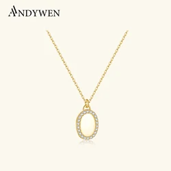 ANDYWEN Winter 925 Sterling Silver Gold Ovals Pendant Long Chain Necklace 2021 Women Fine Jewelry Gift Clear Zircon Jewels