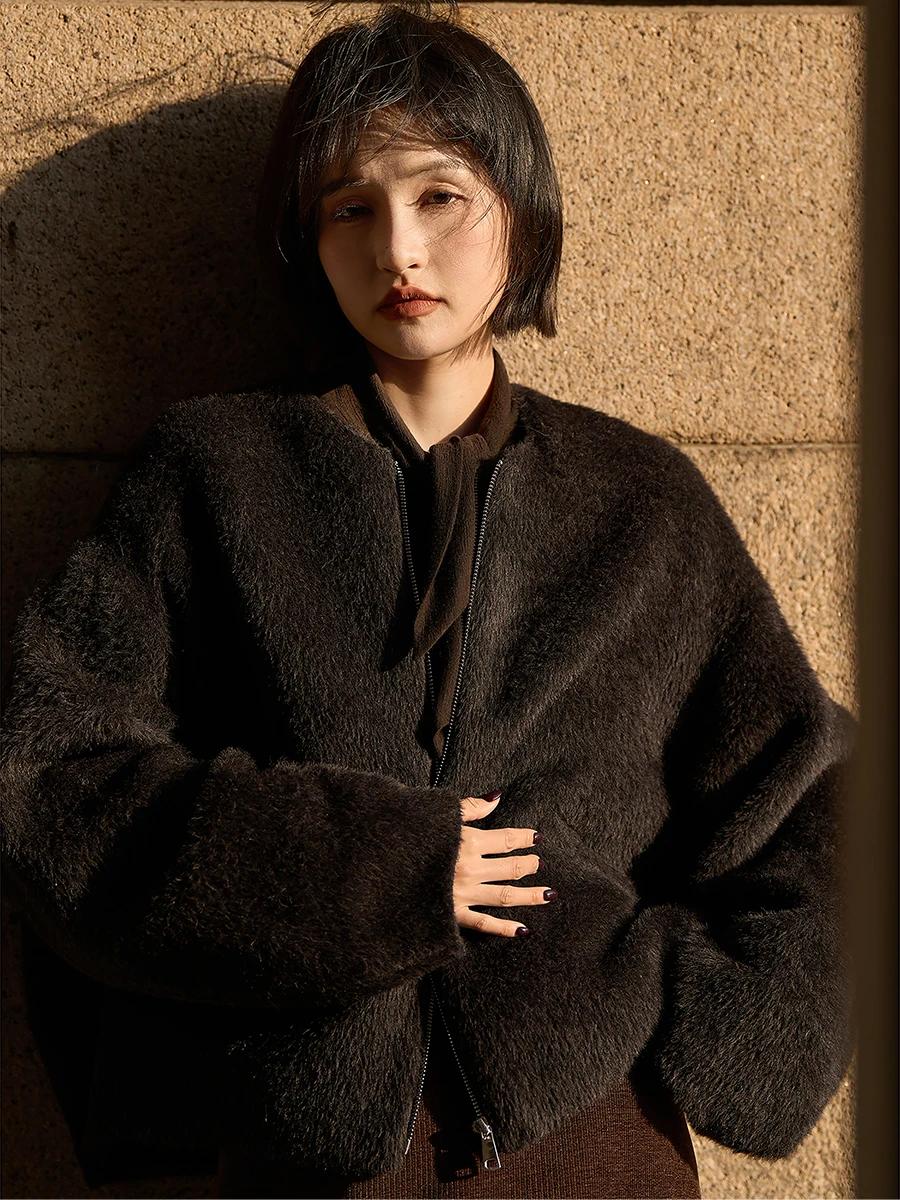 

Свободное женское пальто из шерсти альпаки, новая зимняя модная модель, повседневное, комфортное, из полиэстера, с длинными рукавами, на молнии