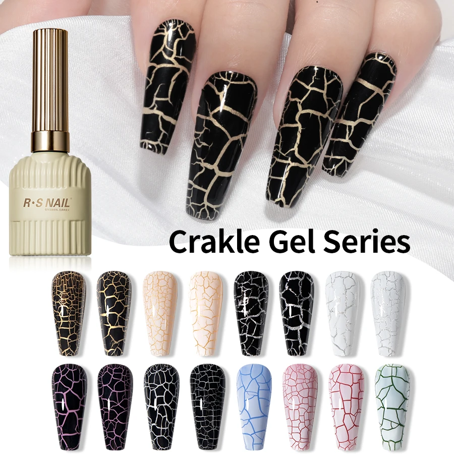 

RSNAIL Crackle Gel Nail Polish Natural Dry DIY Nail Art Cracking Gel Polish Crackle Black White Gel Soak Off Varnish Design 10g