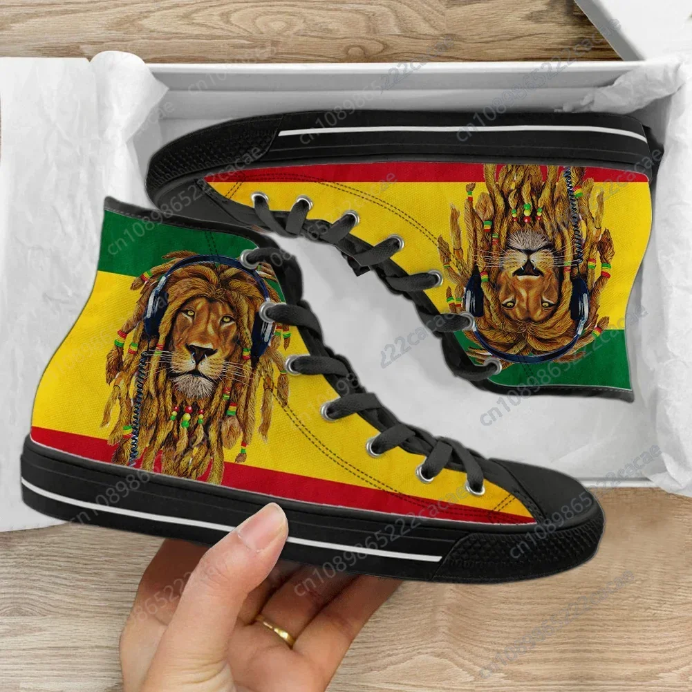 

Jamaica Reggae Lion Casual Lace Up Sneakers for Women Ladies Breathable High Top Vulcanized Shoes Zapatos de mujer