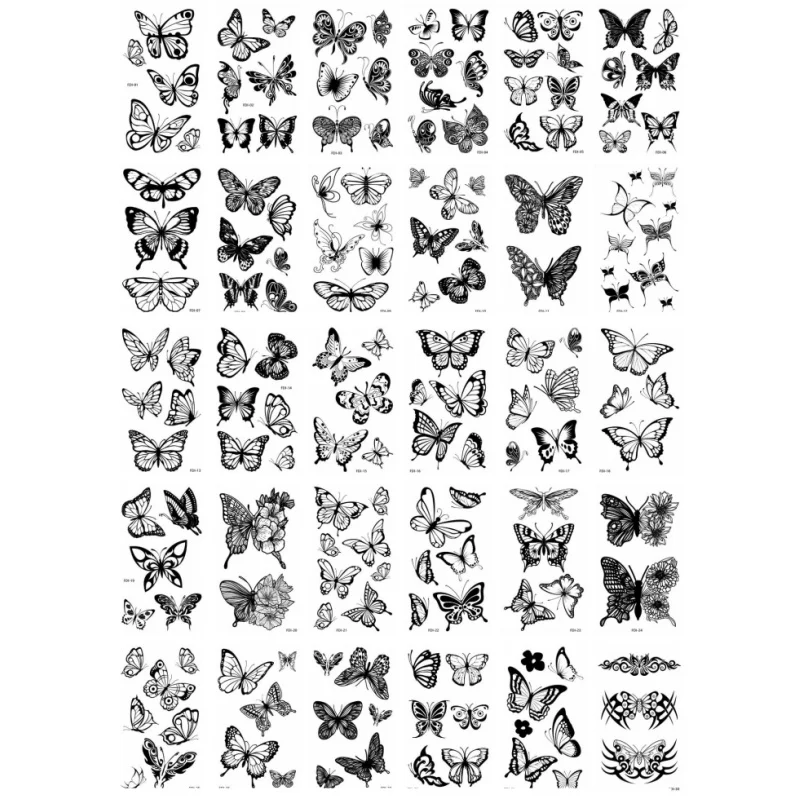 60pcs/set Water Transfer Tattoos Black Butterfly Text English Sentences for Women Girls Boys Tattoo Sticker Party Decor Hand Arm