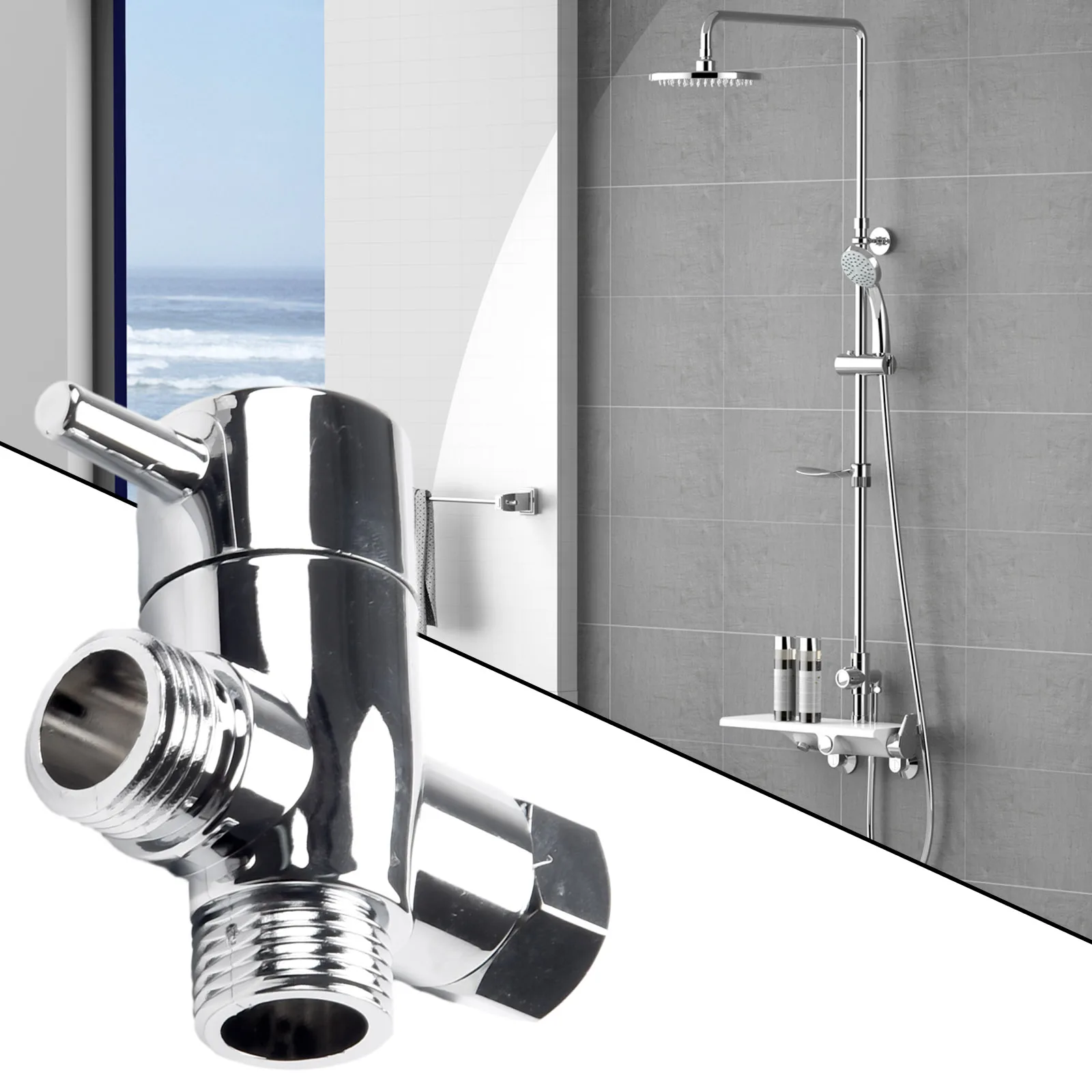 3 Way T-Adapter Bath 1/2 Shower Head Mount Valve Diverter ABS Converter  Mixer Tap Shower Head Angle Valve T-Adapter