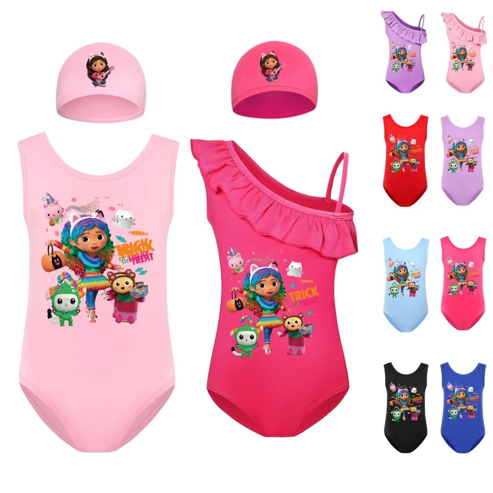 2-14Years Gabbys Dollhouse Swimsuit Kids One Piece Swimwear baby Girls Cartoon Gabby Cat Beach Wear Summer Holiday Swiming Suit