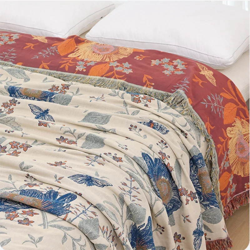 New Floral 100% Cotton Blanket Bedspread Summer Lightweight Air Conditioning Quilt Nap Bed Blanket Soft Breathable Coverlet