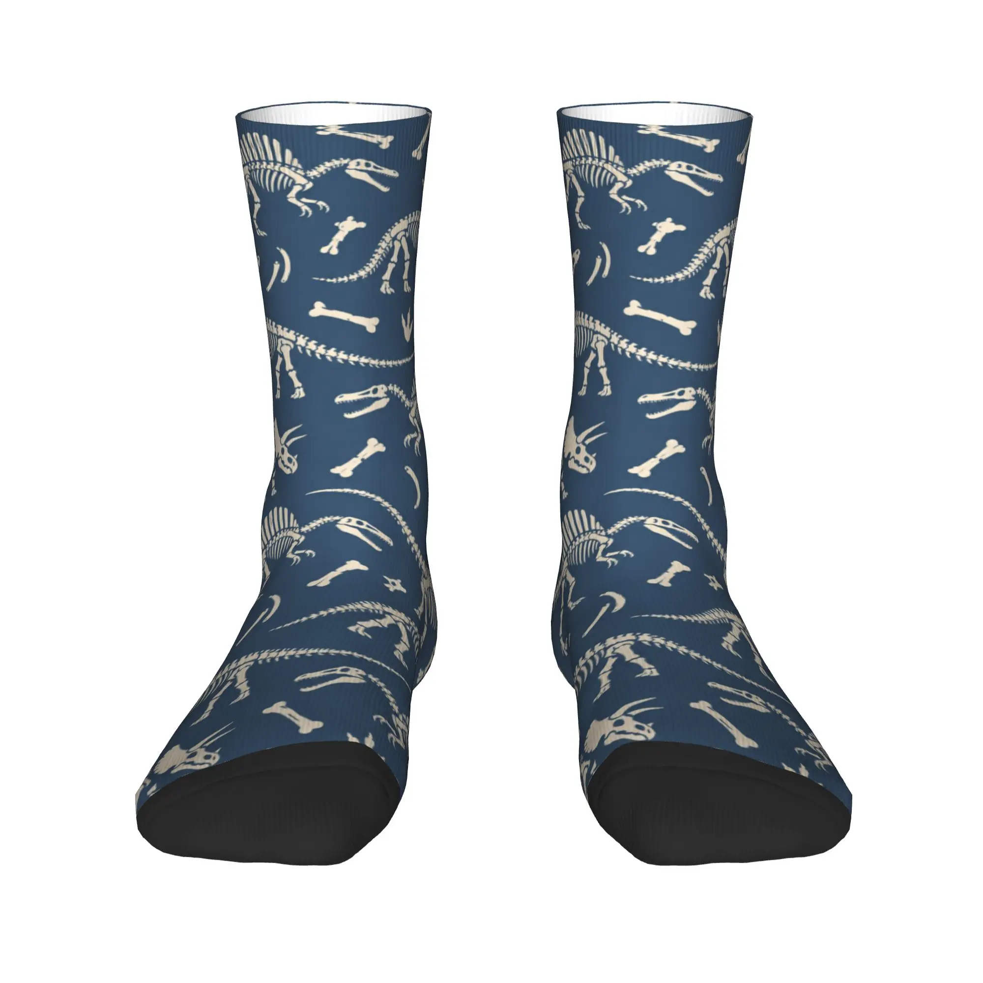 Dinosaur Skeleton Print Socks Autumn Novelty Retro Fossil Pattern Stockings Gothic Women Men Warm Soft Socks Anti Skid Socks