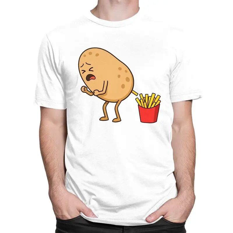 مخصص الكرتون البطاطس عقد البطاطس المقلية في اليد تي شيرت الرجال تي شيرت عادية المحملة القمم سليم صالح التي شيرت ميرش