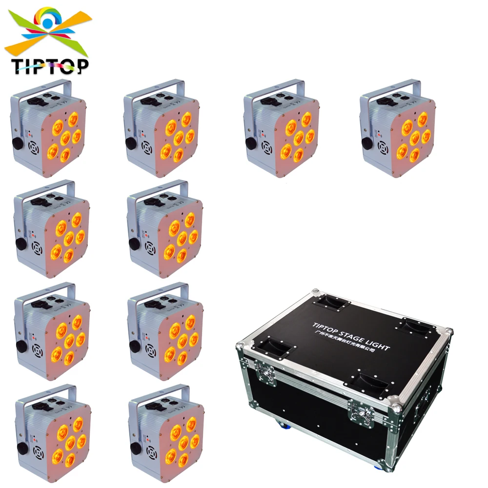 

Freeshipping 10 Unit LED Battery Powered Wireless DMX 6x18W RGBAW UV 6IN1 Up Light Wedding Decoration Background TP-B0618F