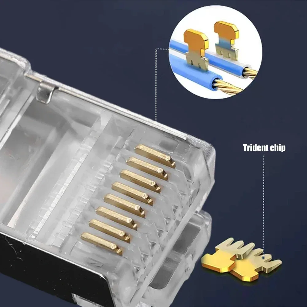 50 قطعة كابلات إيثرنت RJ45 وحدة التوصيل Cat6/Cat5 موصلات كريستال نهاية مطلية بالذهب 8P8C قابس شبكة إيثرنت القياسية