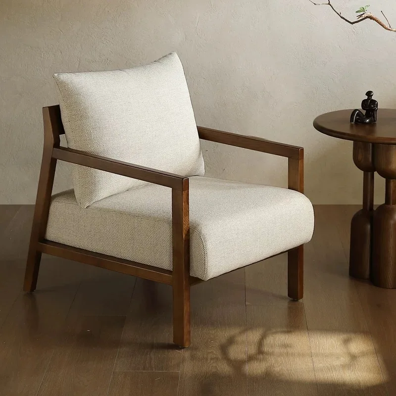 K*-Nordic Single Sofa Chair, Modern Living Room Fabric Chair with Solid Wood Frame for Relaxing