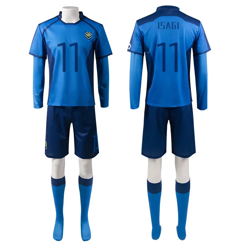 Disfraces de Cosplay de Anime Rin, camiseta de fútbol de partido U20 con cerradura azul, conjunto de uniforme de fútbol ISAGI, brazalete de capitán Rin Itoshi, guantes y pelucas