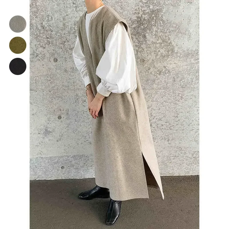 

Women V-neck Sleeveless Black Vest Dress Vestidos Elegantes Para Mujer Vintage Maxi Woolen Robe Femme Y2k Dress Jacket
