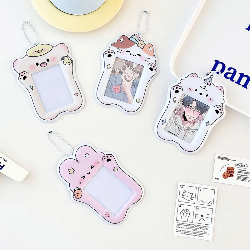 Ins Cartoon Photocard Holder Acrylic Kpop Card Case Idol Photo Frame Photo Album ID Card Card Film Sleeve With Pendant Keychian