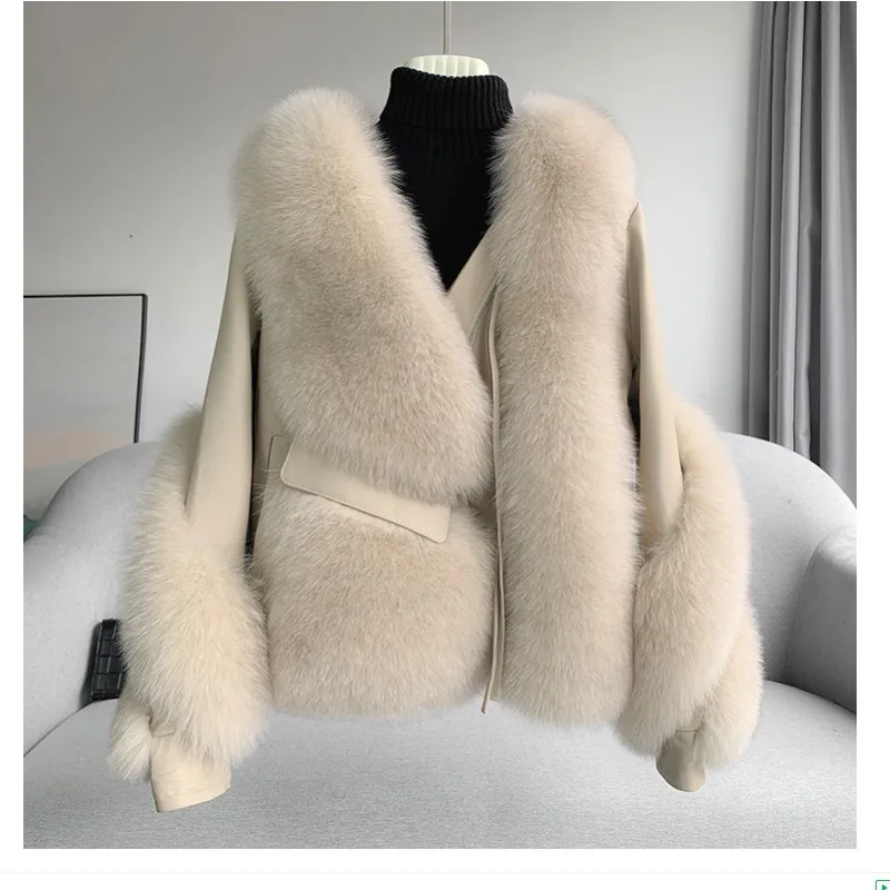 2025 Real Fur Coat Winter Jacket Women Natural Fox Fur Genuine Leather Outerwear Streetwear Locomotive Thick Warm New