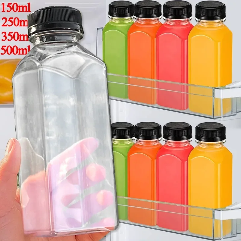 10/1x Transparent Juice Bottles with Caps Empty Clear Containers with Seal Lids for Home DIY Smoothie Milk Water Other Beverages