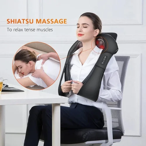 Imagen 2 del producto Masajeador de hombros Shiatsu, cuello, compresa caliente, masajeadores cervicales, coches, hogar, amasado, chal de masaje, cuello eléctrico, chales de cintura