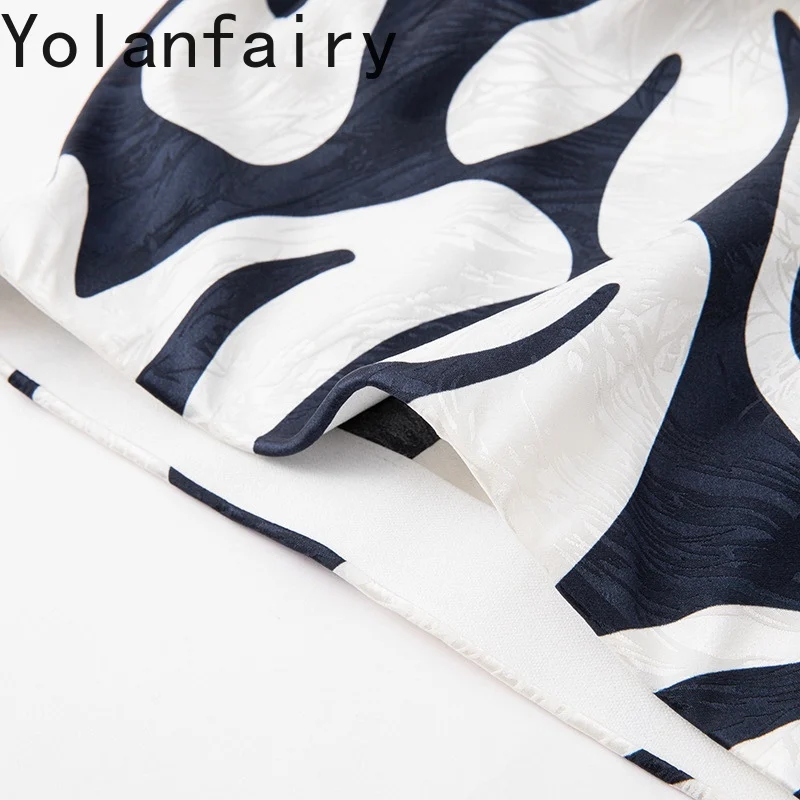 YOLANFAIRY High Street 93% Gonna in raso di seta di gelso Donna 2025 Estate elegante gonne lunghe a coda di pesce Stampa gonna elastica in vita