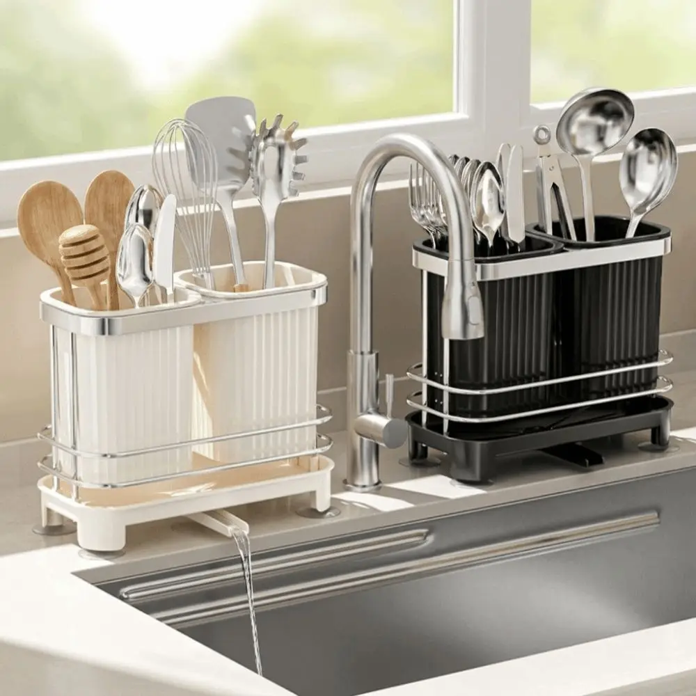 Self-Draining Dishware Draining Rack Light Luxury Space-Saving Chopstick Storage Rack Durable Multi-functional Kitchen Organizer