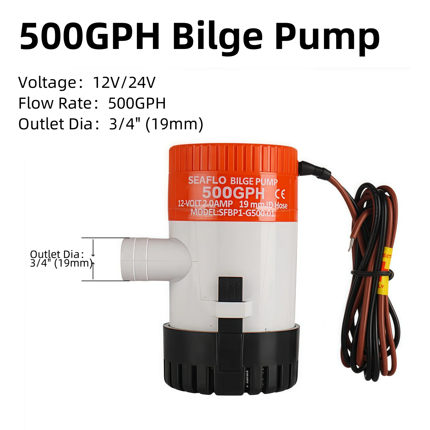 

SEAFLO 500GPH Трюмный насос 12 В/24 В Погружной морской лодочный насос Компактный дизайн со съемным фильтром