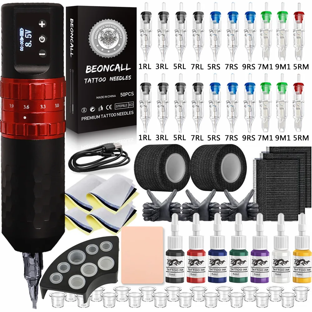 

Professional Wireless Tattoo Pen Kit Cartridge Tattoo Machine Set with Power Supply Needles Inks for Tattoo Artist and Beginners