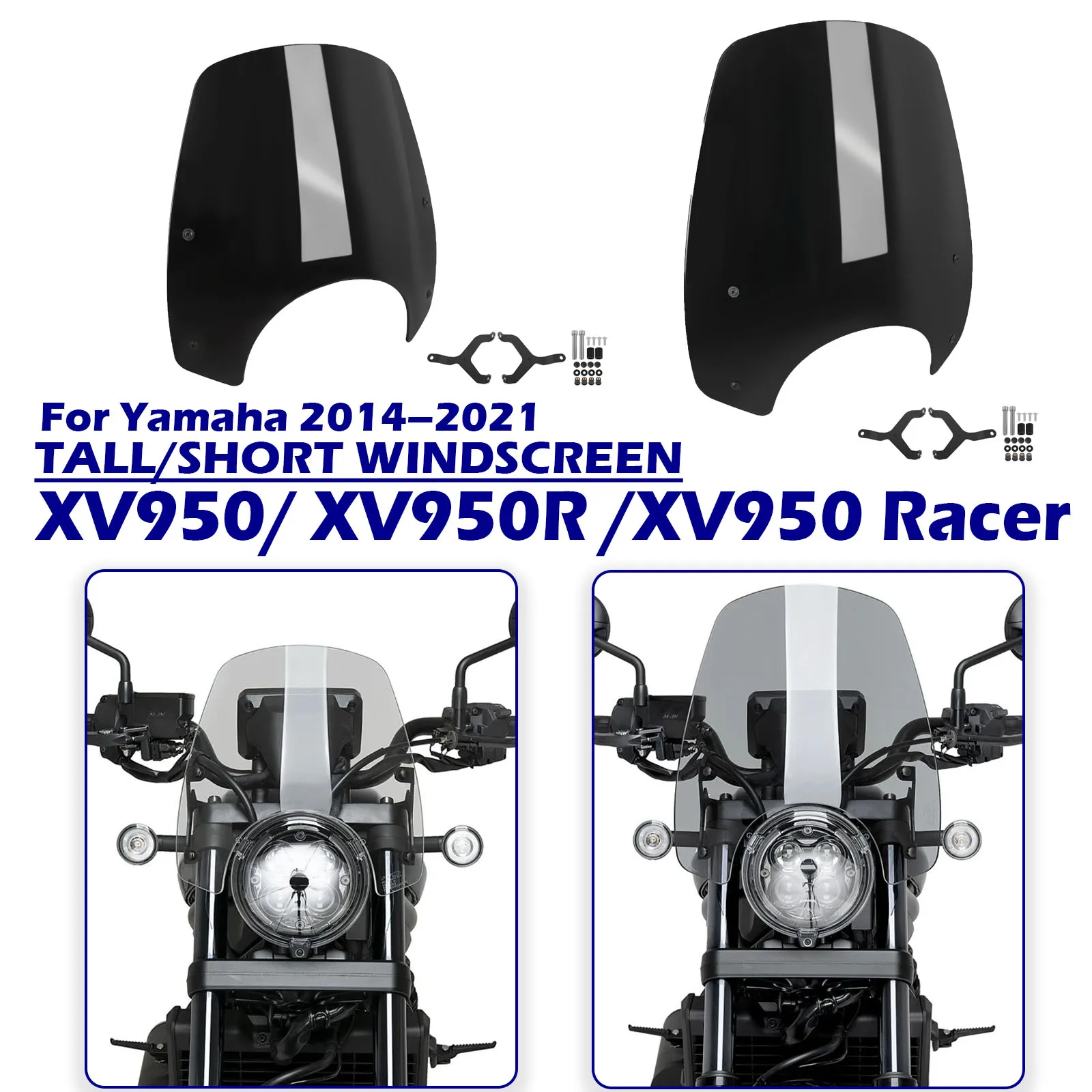 For Yamaha XV950 XV950R XV950 Racer 2014–2021 Large Wind Shield Wind Deflector Front Fairing Windscreen Windshield Flyscreen