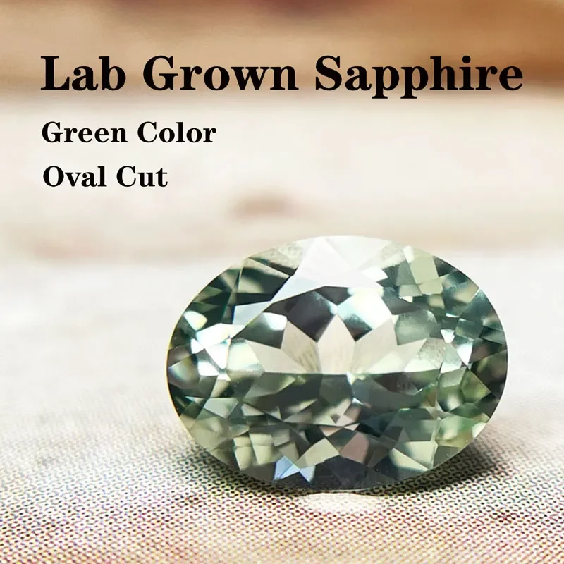 

Natural Green Color Lab Grown Sapphire VVS1 Oval Shape Charms Advanced Jewelry Making Materials with Certificate Wholesale