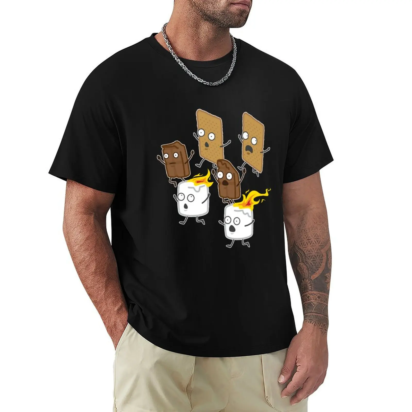 Happy Camper Running Smores T-Shirt Durable Work Wear T-Shirt