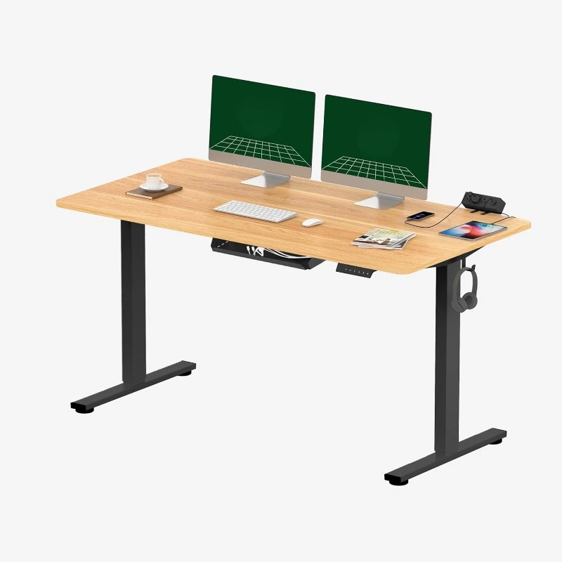 Whole-Piece Standing Desk with Clamp Power Strip, 55 x 28 Electric Stand Up Height Adjustable Desk with Cable Management