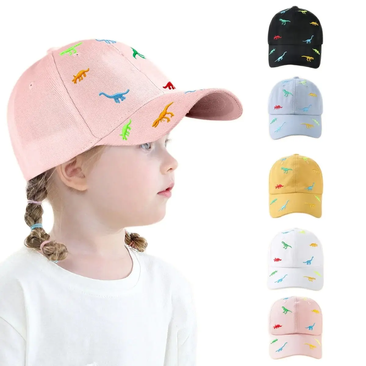 1 2 3 Years Old Boys Girls Dinosaur Baseball Cap Embroidered Adjustable Washed Distressed Cotton Denim Children Kid Hat