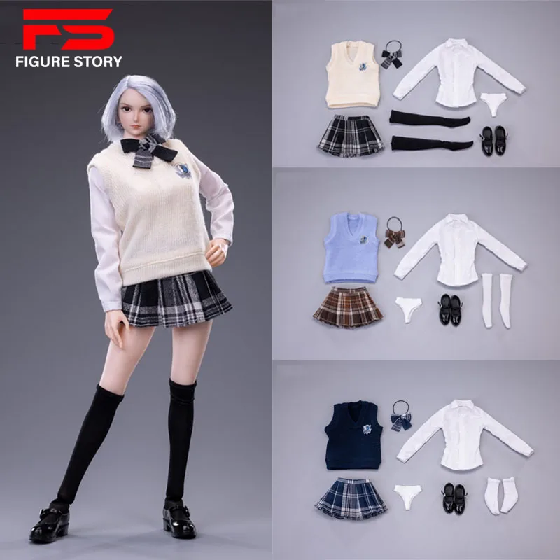 cdtoys cd030 1/6 Girl Knitted Vest Shirt Pleated Skirt Shoes Set Female Soldier School Clothes Model Fit 12'' Action Figure Body