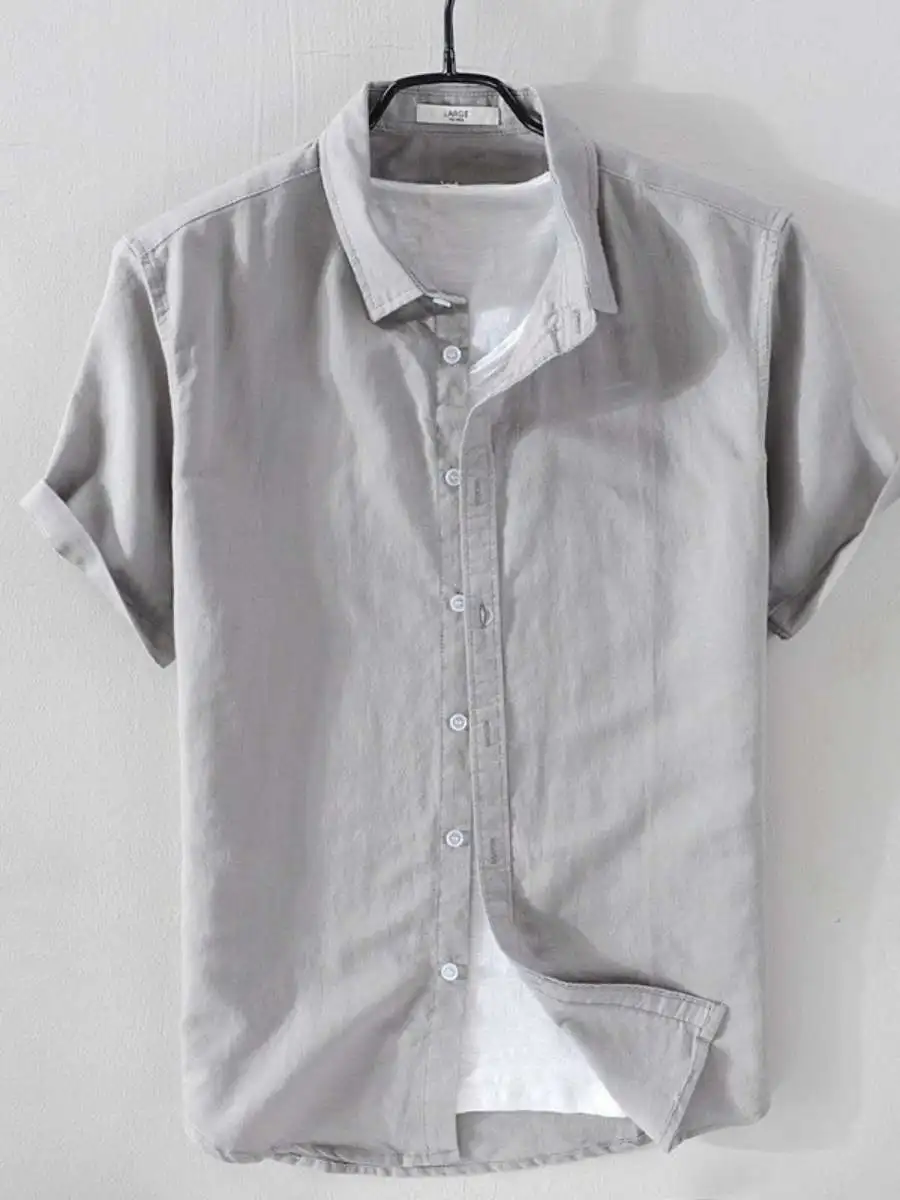 

Large Size Pure Color Linen Men's Short Sleeve Summer Casual Thin Shirt Vintage National Trend Loose Fit Shirt for Men