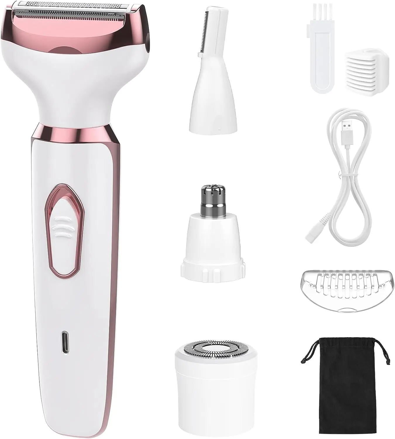 ماكينة إزالة الشعر الكهربائية 4 في 1 للنساء، ماكينة إزالة الشعر الرطبة/الجافة القابلة لإعادة الشحن للساقين والذراعين وخط بيكيني تحت الإبط