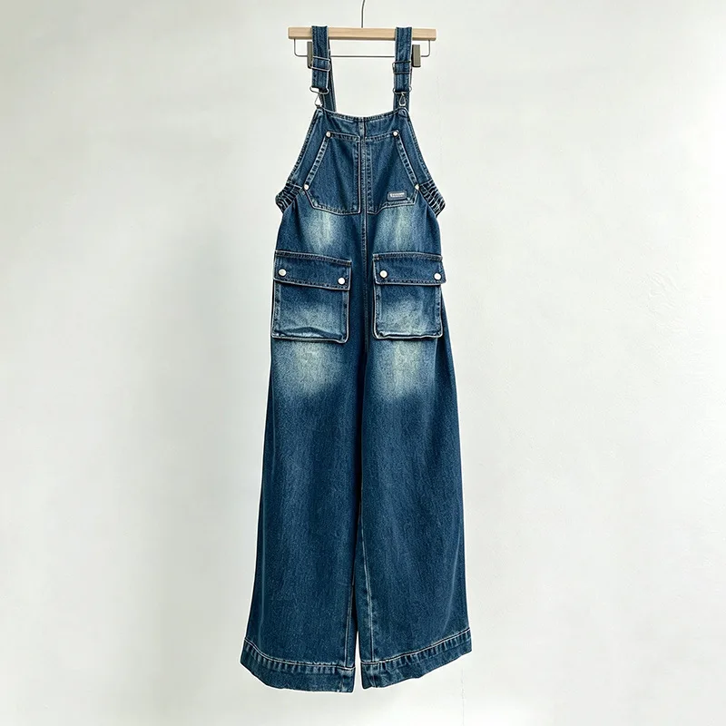Vintage Tie Dye High Waist Denim Overalls 2026 New Spring Autumn Loose Wide Leg Jeans All-match Wide Leg Casual Straight Pants