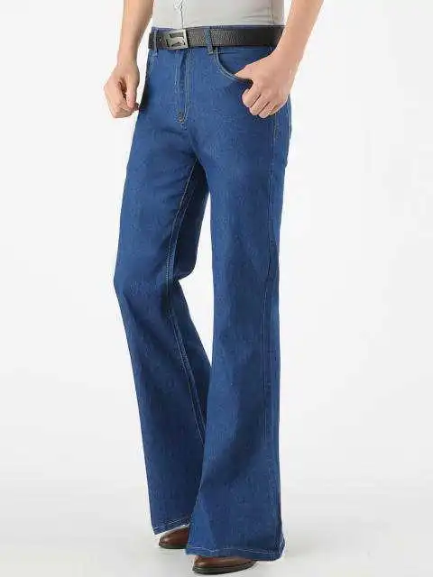 

Retro Wide Leg Jeans Men's Loose Fit Denim Bell Bot Trendy Thin Cotton Elastic Fabric Youth ular Long Trousers