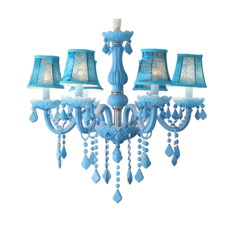 Modern Baby Kids Room blue Chandelier Lighting fabric shade Crystal Lamp nordic Bedroom Children room Lustre Chandeliers lights