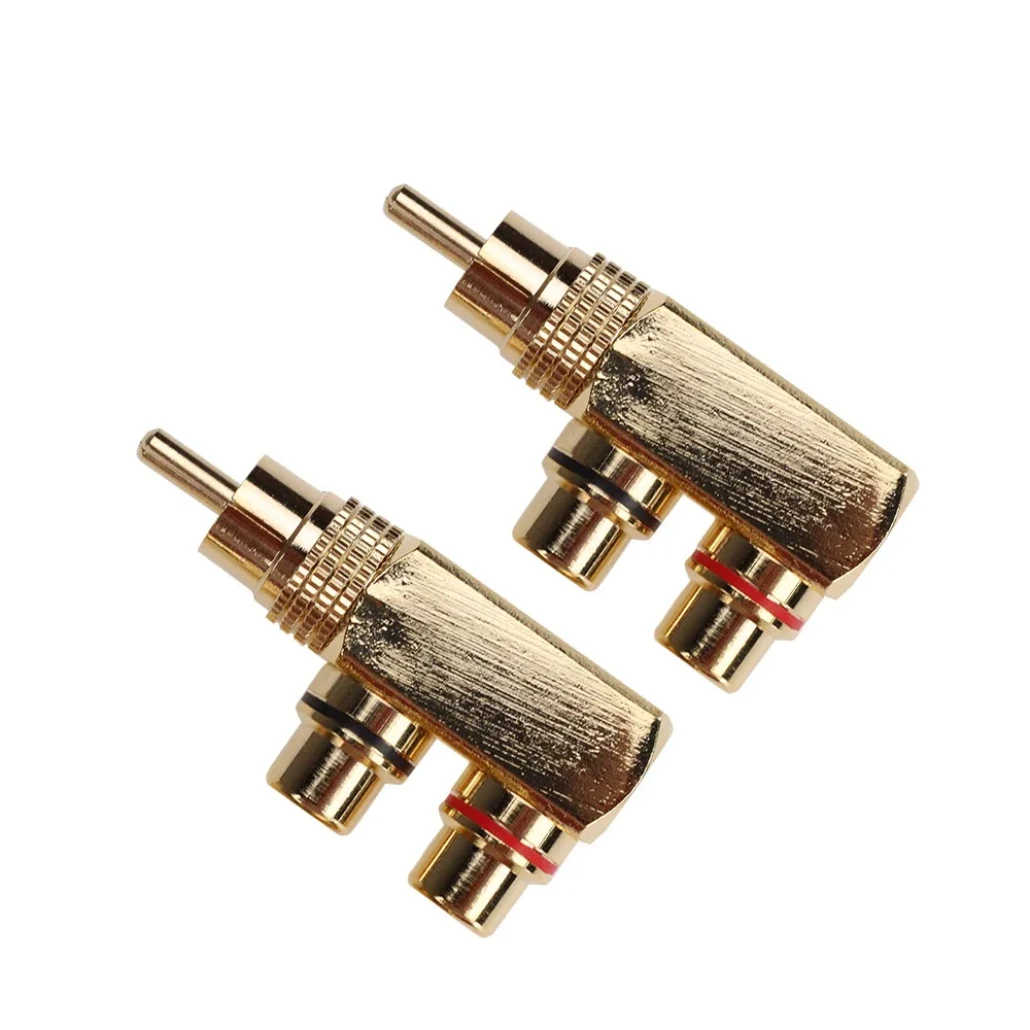 Gold Plated RCA Male to 2 RCA Female Splitter F Adapter AV Video Audio Connector Converter