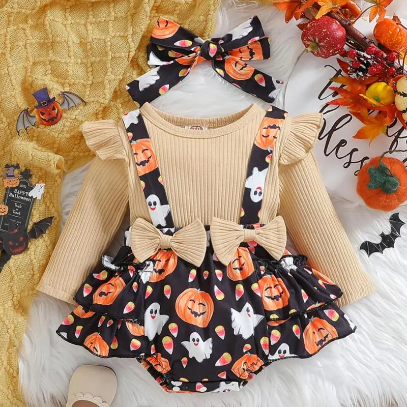 Spring and Autumn Girls\' New Pumpkin Love Cartoon Printed Dress Long Sleeve Skirt Halloween Christmas Cosplay Climbing Dress