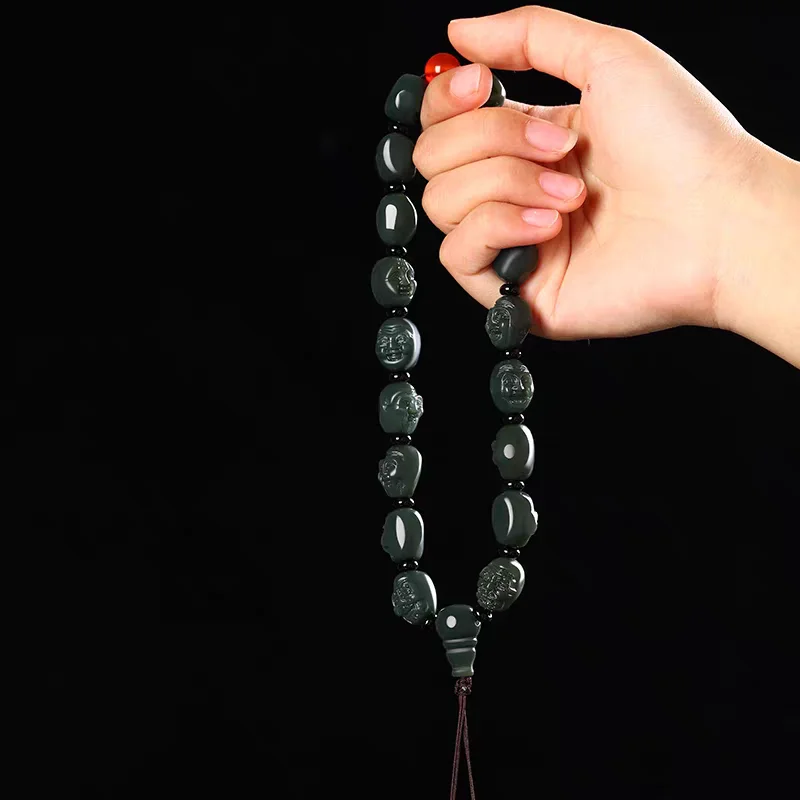 New Natural Hetian Qing-Jade Jade Bracelet Exquisite 18-Arhat Holding Bead Handheld Chain Bracelet Handring Bangle Fine Jewellry